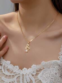 1入款豪華時尚音符造型鑲嵌鑽石女士日常佩戴項鍊 - 玫瑰金 - 查看 6