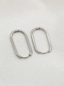 1套/2入商務風格不銹鋼橢圓形極簡耳環,適合女士日常佩戴、上下班或作為禮物 - style1-JM553/554 - 查看 4