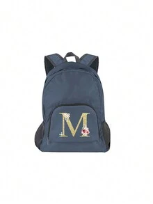 1入組金色字母印花可摺疊背包,帶口袋,男女皆可使用的大容量輕量級戶外運動旅行背包,適用於徒步旅行、露營、攀登、日常通勤 - 灰色 - 查看 19