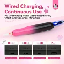 Saviland Cortauñas Eléctrico Lima de Uñas Eléctrica Profesional para Uñas de Gel, Set de Manicura y Pedicura de Velocidad Ajustable de 20000 rpm Ideal para Uñas de Gel Acrílico, Eliminación de Callos - Rosa - Ver 6