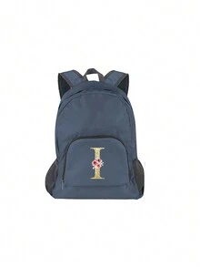 1入組金色字母印花可摺疊背包,帶口袋,男女皆可使用的大容量輕量級戶外運動旅行背包,適用於徒步旅行、露營、攀登、日常通勤 - 灰色 - 查看 15