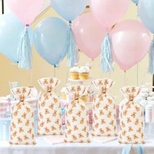 Set de 50 piezas/100 piezas Bolsas de plástico para empacar regalos de dulces de oso, galletas, postres, suministros de decoración para fiesta de cumpleaños, baby shower