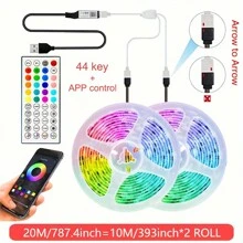 100 英尺（2 卷 50 英尺）卧室 LED 灯带，带 44 键遥控器的智能绳灯，RGB 变色音乐同步 LED 灯带，手机应用程序控制卧室、客厅、家庭圣诞派对装饰用 LED 绳灯