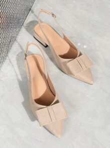 Women's Fashion Summer New Fairy Style Shoes, Thick Heel Low Heel Bow Pointed Toe Backless Slip-On Flats - Apricot - View 6