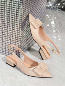 Women's Fashion Summer New Fairy Style Shoes, Thick Heel Low Heel Bow Pointed Toe Backless Slip-On Flats - Apricot - View 5