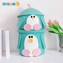 OYHOMO Penguin Shaped Storage Basket Rope Woven Basket With Lid, Organizing Toy Snack Small Tidy Basket Bedroom Gifts Empty Shelves Basket Closet Organizer Dresser Decor Makeup Jewelry Keys Storage Box Container - Green - View 12