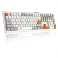 V300 108 Wired Gaming Keyboard QWERTY RGB Rainbow Backlit Light Up Keyboard With Membrane Keys Full Size With Multimedia Keys Ergonomic ABS SA Spherical Keycaps For PC Gamers, Laptop - Gary White Orange - View 1
