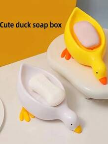 1pc Yellow Duck Shaped Soap Rack,Plastic Material, Suitable For Kitchen Bathroom Countertop Receiving Box, Non-Slip Drain Soap Box Container Bathroom Accessories Home Bathroom Decor Summer Back To School
