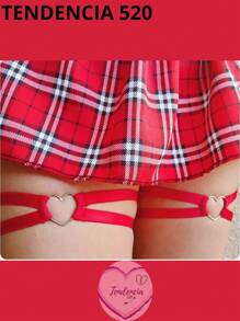 2 Garters With Heart Rings, Adjustable - Red - View 1