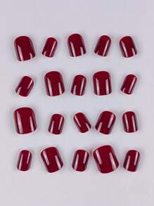 24pcs Short Square Red False Nails With Y2k Style & Rose Gold Glitter For Enhancing Your Appearance Press On Nails Nail Supplies - Rose Red - View 2