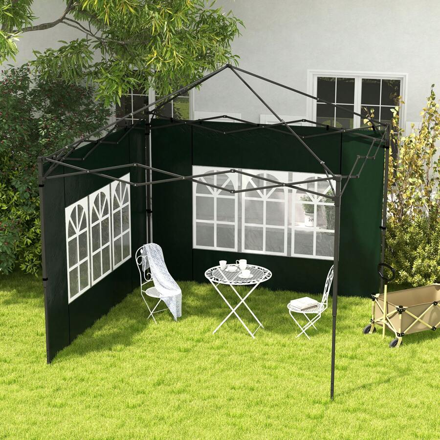 Outsunny 3 Meters Gazebo Side Panels Canopy Marquee Replacement Exchangeable Side Panel Walls - 墨綠色 - 查看 1