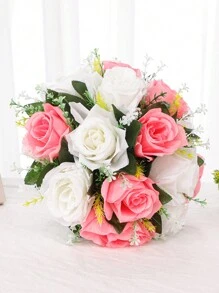 1PC Wedding Table Center Decoration Fake Flower Ball Arrangement Bouquet,15 Heads Roses Flower Aisle Flower ,Centerpiece Flower Rack For Parties Valentine's Day Home Decor - Multicolor - View 17