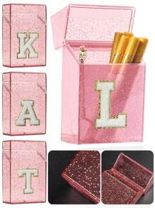 1PC Snowflake Cigarette Case Cigar Tobacco Holder Lighter Storage Box Moisture-Proof And Pressure-Proof Plastic Shiny Cigarette Storage Boxes Embroidered Three-Dimensional Lnitial Letter A To Z Transparent Cigarette Case Ladies Men Gift 20pcs Smoking Accessories - Pink - View 11