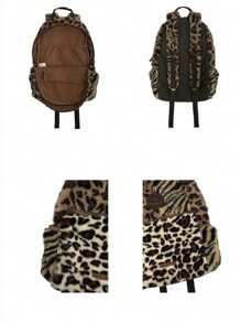 Women's Backpack Plush Animal Print Leopard Shoulder Bag /Handheld Large Capacity School Bag For Shopping Commuting Funky Hand Bags - Mocha Brown - View 4