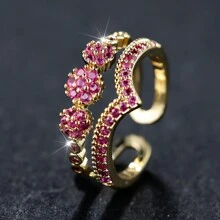 Một Retro Vàng Hai lớp V Thiết kế Thanh lịch Buổi tiệc Nhẫn Với Trắng Khối Zirconia  Đối với phụ nữ - mở vòng đơn - Xem 12