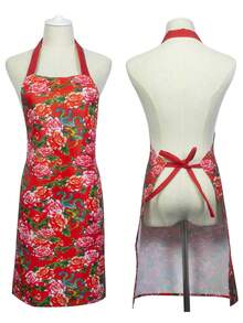 時尚新穎的花紋廚房圍裙,適用於家居使用 - 紅色 - 查看 3