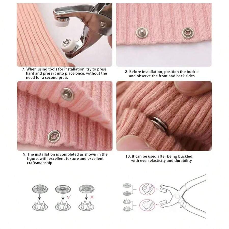 50 Sets Garment Snaps Fasteners Tool Kit With Metal Pliers, Hollow