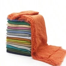 1 件女士春夏薄纯色雪纺围巾带环天鹅绒艾米莉亚皱纹设计，透气保暖，多用途