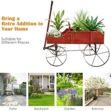 Flower Trolley With Metal Wheels, Wooden Flower Stand, Wooden Trolley For Flowers&Plants, Flower Box, Plant Stand For Garden&Terrace&Outdoor, Shelf For Flower Pot - 紅色 - 查看 3