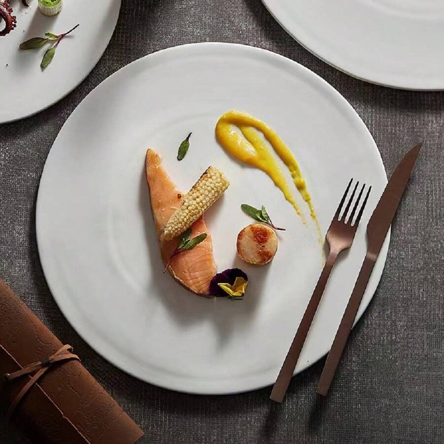 1pc Round Ceramic Luxury Dinner Serving Tray, 10 Inch Or 12 Inch, For Cake, Sushi, Desserts, Suitable For Restaurants - White - View 1