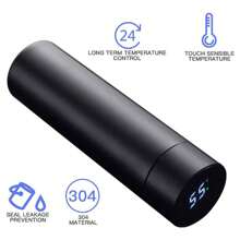 Botella De Agua Con Pantalla Led De Temperatura, Botella De Agua Aislada Con Doble Pared Al Vacío De Acero Inoxidable, Taza De Viaje De Automóvil Deportiva, A Prueba De Fugas Y Libre De Bpa Que Mantiene Frío Y Caliente Durante 12 Horas - Negro - Ver 3