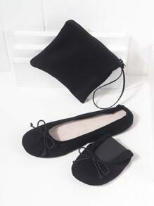 Soft Sole Lightweight Women's Dance Shoes, Foldable Storage Suitable For Indoor Wear Slip-On Ballet Flats, Travel Replacement Spare Shoes, Comes With Storage Bag - Black - View 8