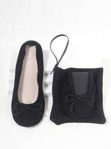 Soft Sole Lightweight Women's Dance Shoes, Foldable Storage Suitable For Indoor Wear Slip-On Ballet Flats, Travel Replacement Spare Shoes, Comes With Storage Bag - Black - View 4
