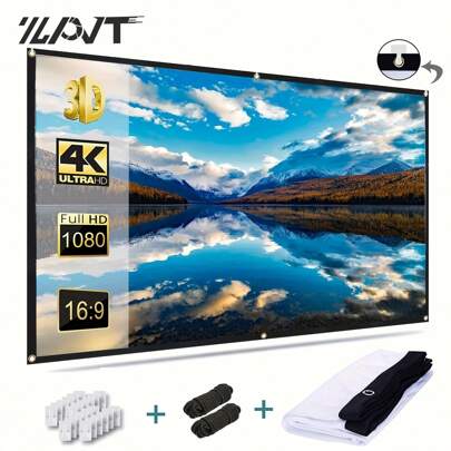 ZZPQVT 60 英寸、84 英寸、72 英寸、100 英寸、120 英寸、150 英寸便携式可折叠投影屏幕，16:9 4K 3D 室内/室外投影仪电影屏幕，适用于家庭影院、露营和娱乐活动