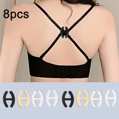 4/8 chiếc Kẹp dây đeo áo ngực,Khóa áo ngực vô hình,Giá đỡ dây áo ngực nữ,Khóa chống trượt Dây che giấu,Dây che giấu lưng (Đen, Trắng, Màu be, Trong suốt)
