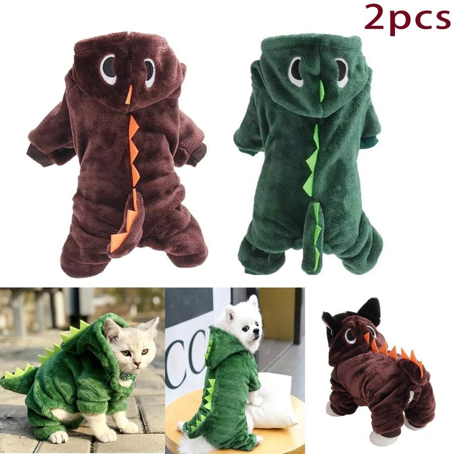 Disfraz De Dinosaurio Para mascota Gato O Perro Sudadera 2pk diseño de dinosaurio de mascota felpa - Verde Oscuro - Ver 1