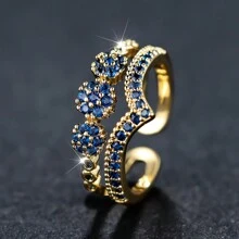 Một Retro Vàng Hai lớp V Thiết kế Thanh lịch Buổi tiệc Nhẫn Với Trắng Khối Zirconia  Đối với phụ nữ - mở vòng đơn - Xem 15