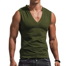 Summer Men Solid Color V Neck Vest Casual Breathable Tank Top Vests - Army Green - View 1
