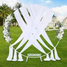 1 Peça (largura 72cm X Comprimento 550cm) Cortina De Fundo De Tecido Chiffon Puro Com Drapeado Em Arco Para Decoração De Cerimônia E Recepção De Casamento - Branco - Visão 6