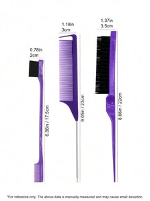 順髮梳套裝，邊緣梳，老鼠尾梳3件頭髮配件組，順髮產品可滑順、造型、馴服毛躁，邊緣控制的嬰兒養護髮刷，老鼠尾梳適用於部分髮型設計（紫色） - 紫色 - 查看 5