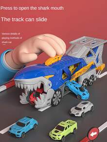 Shark Ejector Race Track Car Set: Includes 6 Small Cars - Blue - View 2