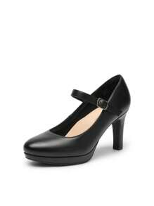 Women's High Heels Mary Jane Pumps Round Close Toe Elegant Classic Comfortable Low Platform Office Work Dress Shoes - 黑色 - 查看 5