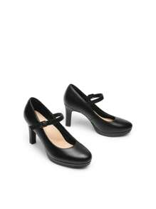 Women's High Heels Mary Jane Pumps Round Close Toe Elegant Classic Comfortable Low Platform Office Work Dress Shoes - 黑色 - 查看 10