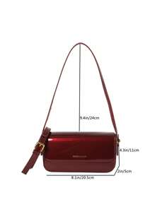 干净的颜色简单优雅的潮流新时尚校园通勤休闲旅行漆皮迷你方形包 - 酒紅色 - 查看 3