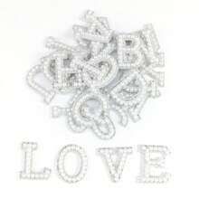 Diy 26入組白色珍珠和鑽石字母貼布,可縫在衣服、布料、背包上 - 白色 - 查看 6