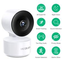 EDUP Camera 1080P HD 300W Pixel Two-Way Pan Camera, HD Wifi Home Wireless Security Camera Home, Two-Way Call, Smart Mobile Monitoring, Mobile Remote Monitoring - White - View 2