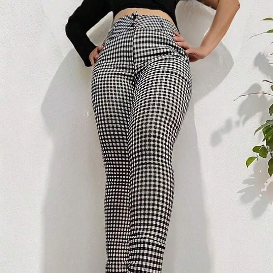 GRAY PANTS FOR WOMEN WITH CHECKS - 黑與白 - 查看 1