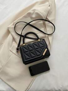 1pc Girls' Fashionable Solid Color Pu Diamond Shape Flap Cover Handbag, Suitable For Daily Use In Spring And Summer, Crossbody Bag