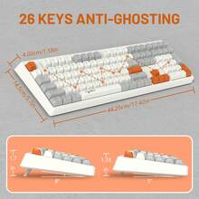 V300 108 Wired Gaming Keyboard QWERTY RGB Rainbow Backlit Light Up Keyboard With Membrane Keys Full Size With Multimedia Keys Ergonomic ABS SA Spherical Keycaps For PC Gamers, Laptop - Gary White Orange - View 9