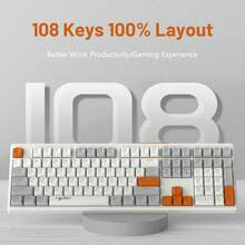 V300 108 Wired Gaming Keyboard QWERTY RGB Rainbow Backlit Light Up Keyboard With Membrane Keys Full Size With Multimedia Keys Ergonomic ABS SA Spherical Keycaps For PC Gamers, Laptop - Gary White Orange - View 3