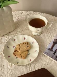 1 Pezzo Tazza da caffè e piattino in ceramica semplice e floreale, coppia di tazze di lusso leggere per uso domestico e in ufficio, per il tè del pomeriggio, adatto come regalo e decorazione per occasioni speciali
