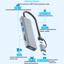 ADS-310D Multiple Interface Expansion Multifunctional Five-Port Docking Station USB 3.0 SD TF USB 3.0 Card Reader Laptop Ports Expansion - Grey - View 4