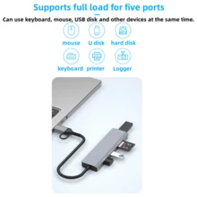 ADS-310D Multiple Interface Expansion Multifunctional Five-Port Docking Station USB 3.0 SD TF USB 3.0 Card Reader Laptop Ports Expansion - Grey - View 3