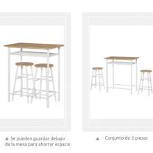 HOMCOM Juego de Mueble de Bar Set de Mesa Alta y 2 Taburetes con Estante de Almacenamiento y Marco de Metal para Cocina Comedor 80x50x90 cm Blanco - Blanco - Ver 5