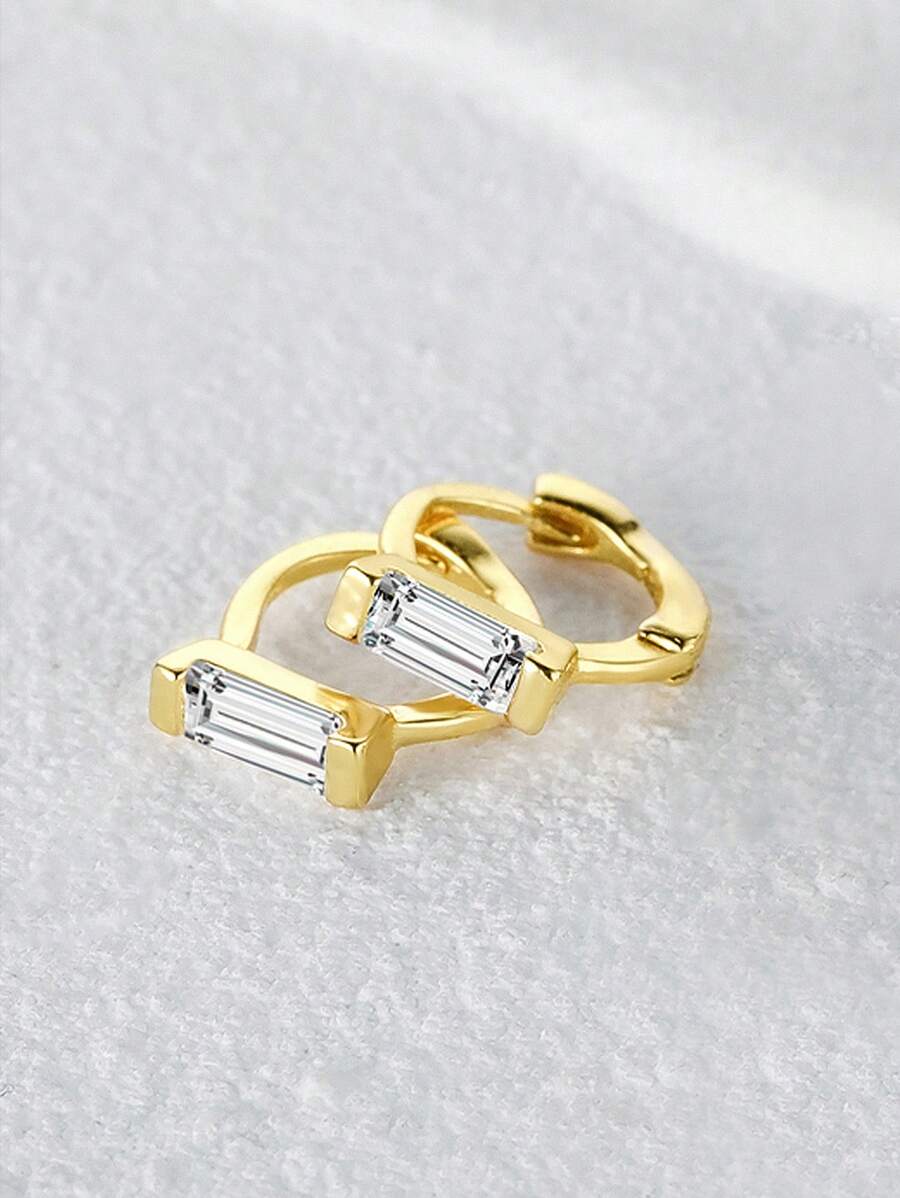 1pair French Bread Cubic Zirconia S925 Sterling Silver Huggies Women Daily Fine Hoop Earrings