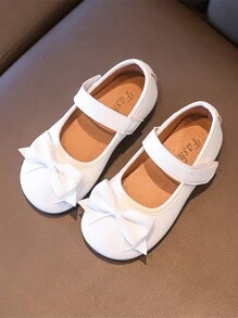 Chaussures plates pour bébé fille avec semelle souple, antidérapantes, boucle à crochet et nœud papillon, style princesse